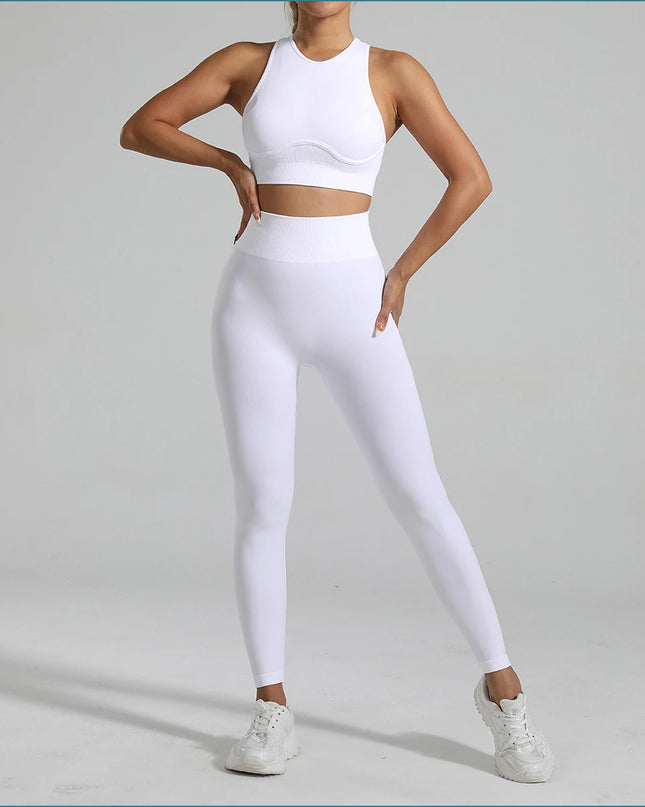 High-Waisted Ribbed Yoga Bra & Leggings Set for Women with Tummy Control
