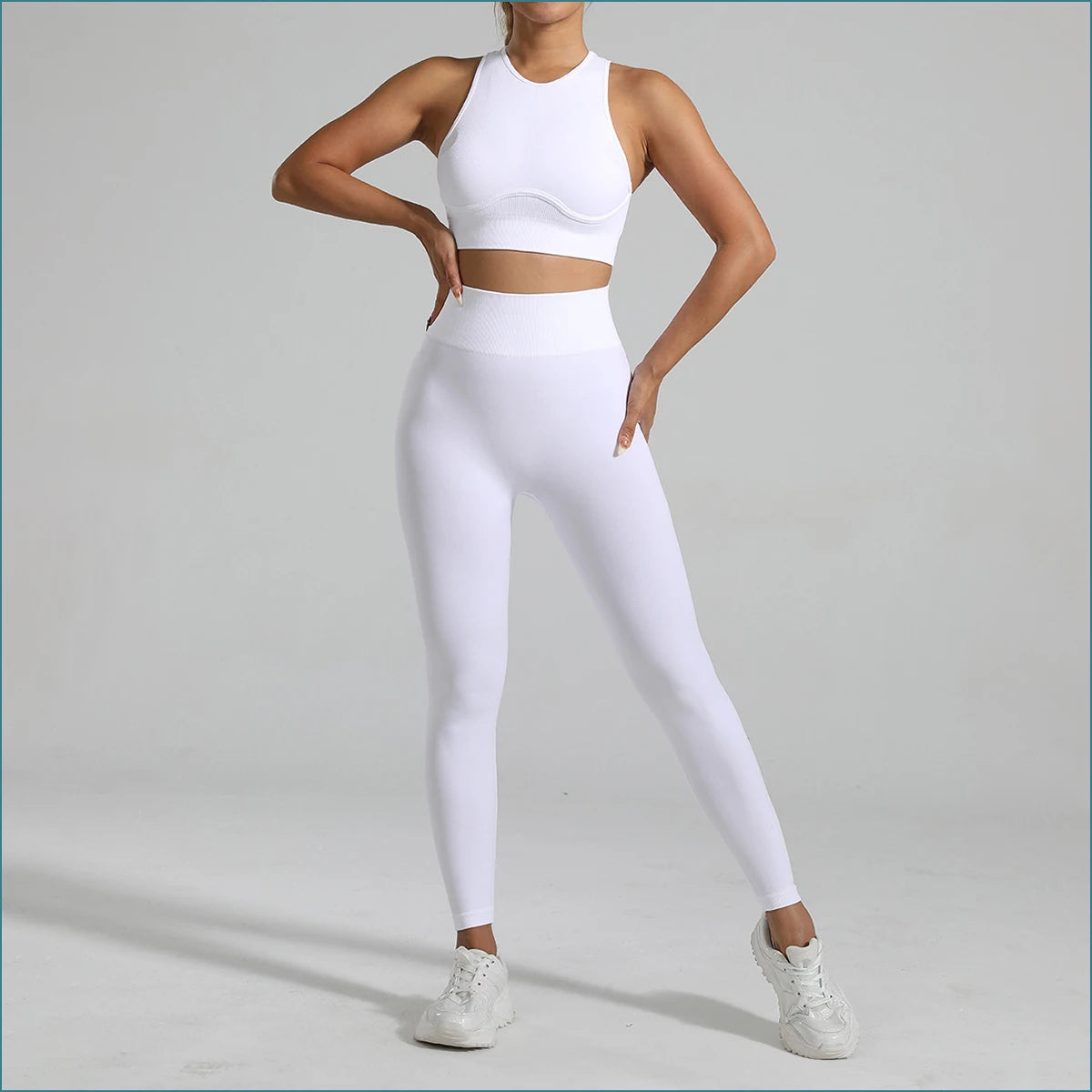High-Waisted Ribbed Yoga Bra & Leggings Set for Women with Tummy Control