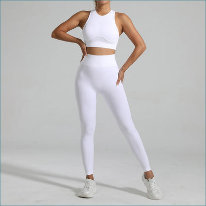 High-Waisted Ribbed Yoga Bra & Leggings Set for Women with Tummy Control