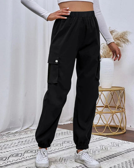 Women's Relaxed Fit Cargo Pants with Elastic Waist and Multiple Pockets