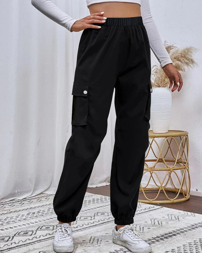 Women's Relaxed Fit Cargo Pants with Elastic Waist and Multiple Pockets