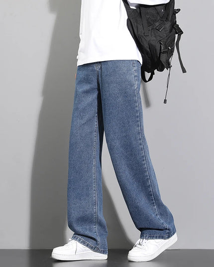 Korean style Men's Classic Wide-Leg Straight Denim Jeans