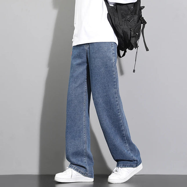 Korean style Men's Classic Wide-Leg Straight Denim Jeans