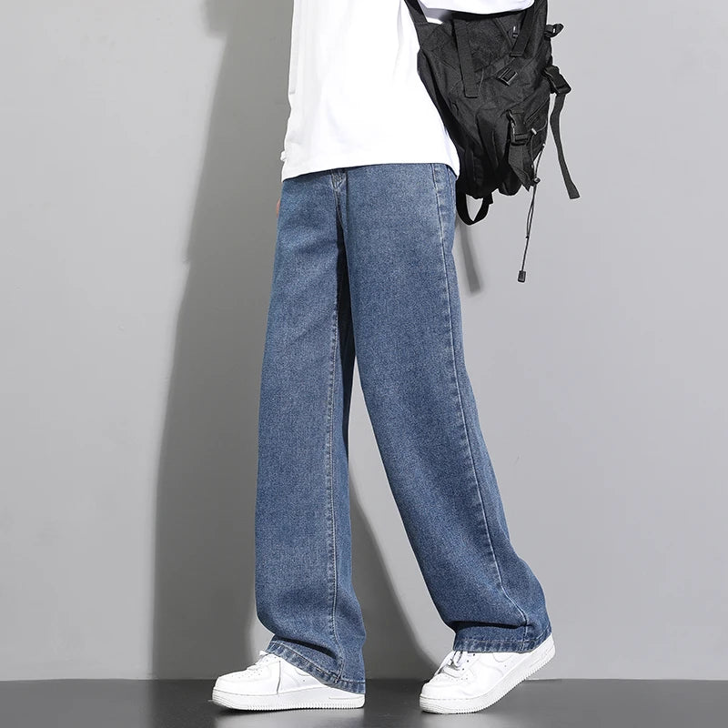 Korean style Men's Classic Wide-Leg Straight Denim Jeans