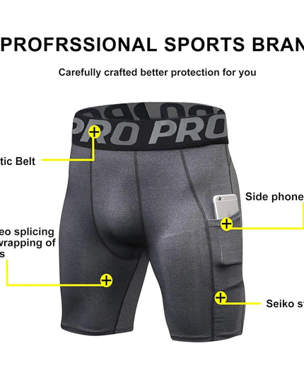 Men's Workout Compression Shorts with Side Pocket