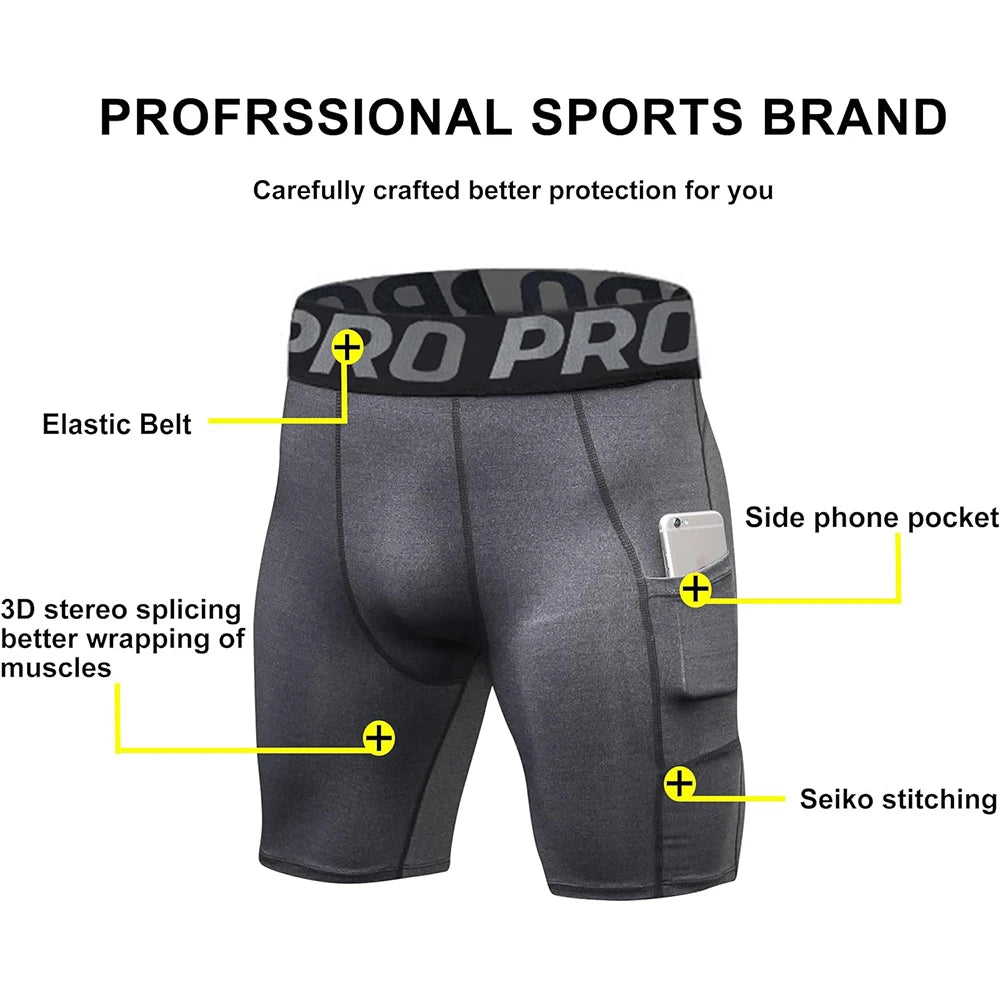 Men's Workout Compression Shorts with Side Pocket