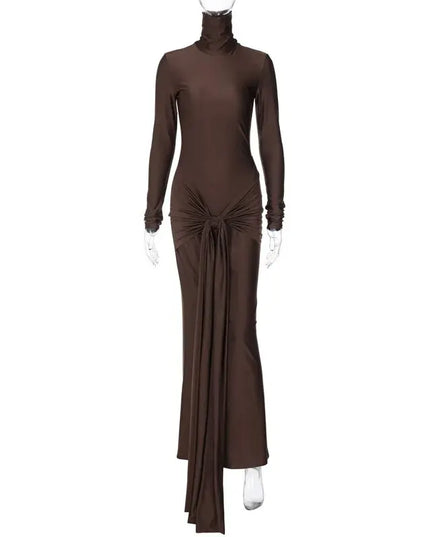 Tight-Fitting Lace-Up High Neck Long Sleeve Bodycon Dress for Women