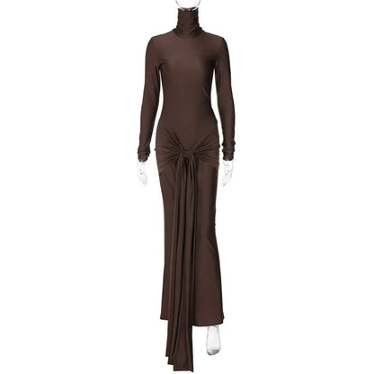 Tight-Fitting Lace-Up High Neck Long Sleeve Bodycon Dress for Women