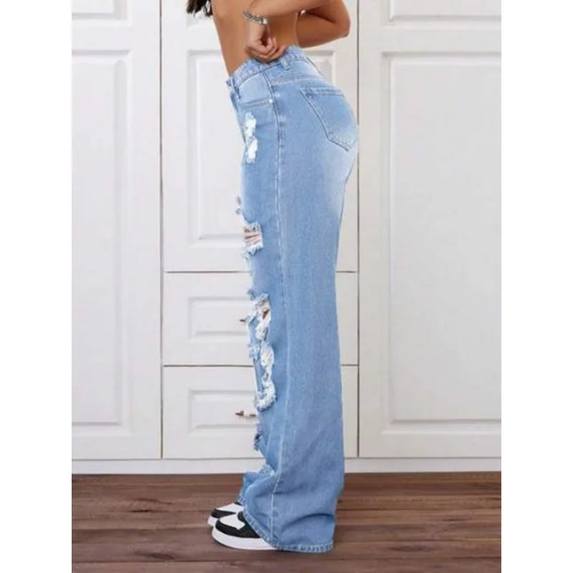 Women's Ripped Knee-Piercing Loose Fit Casual Jeans