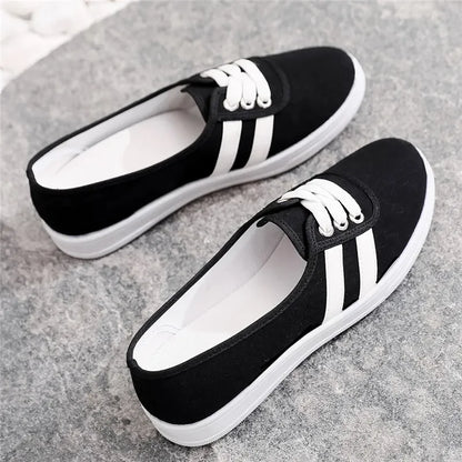 Lady's Classic Round Toe Canvas Lace-Up Sneakers - Comfortable & Stylish Women's Casual Shoes