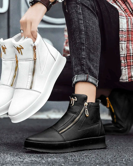 Men's Zippered High-Top Faux Leather Sneakers