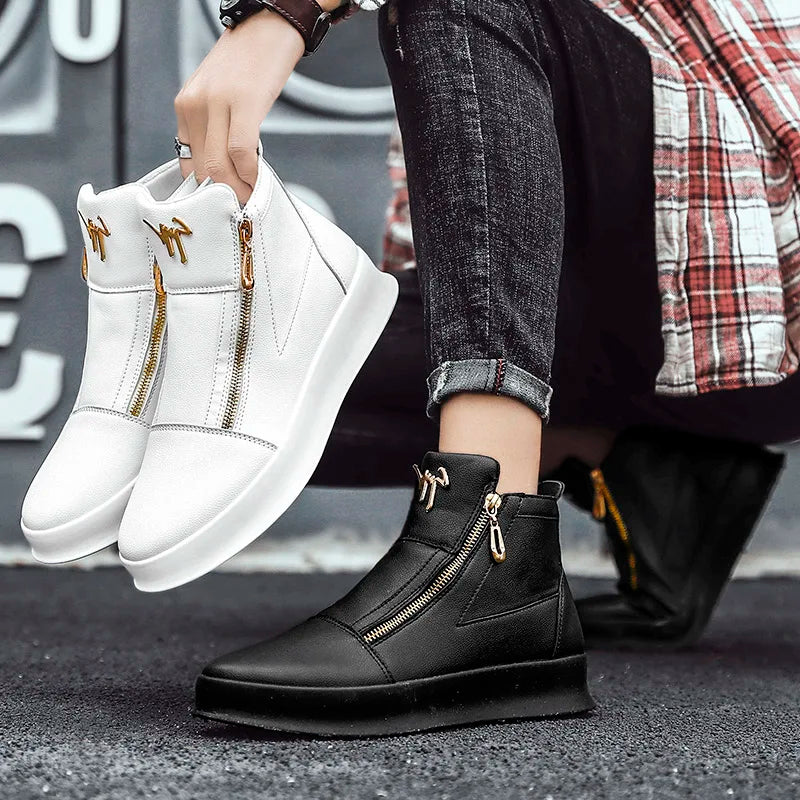 Men's Zippered High-Top Faux Leather Sneakers