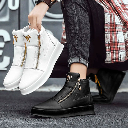 Men's Zippered High-Top Faux Leather Sneakers