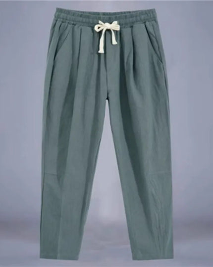 Men's Casual Loose Fit Cotton Trousers - Breathable Drawstring Pants
