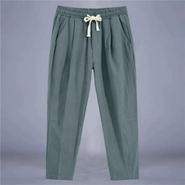 Men's Casual Loose Fit Cotton Trousers - Breathable Drawstring Pants