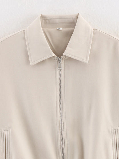 Women's Short Zipper Jacket with Long Sleeves, Casual Style, Elastic Hem