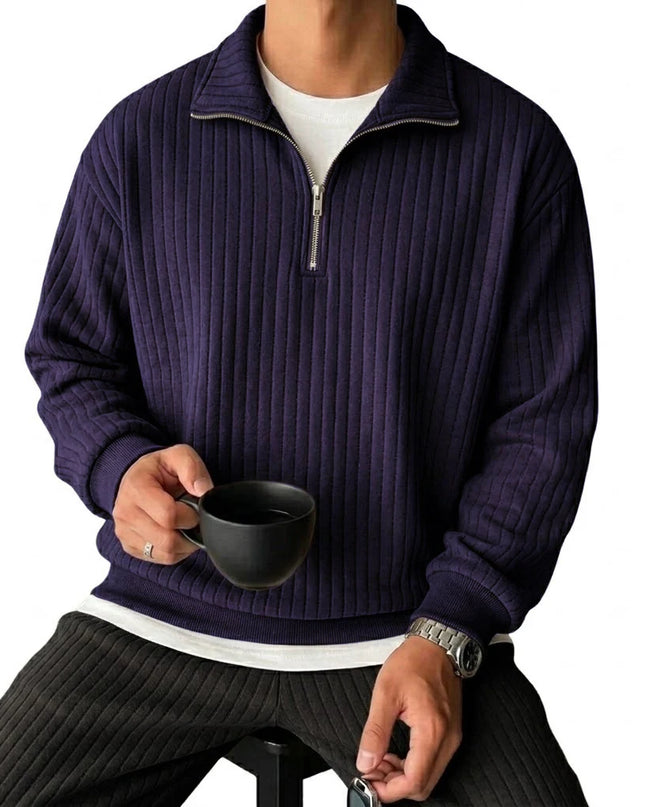 Men’s Striped Quarter-Zip Pullover Sweatshirt