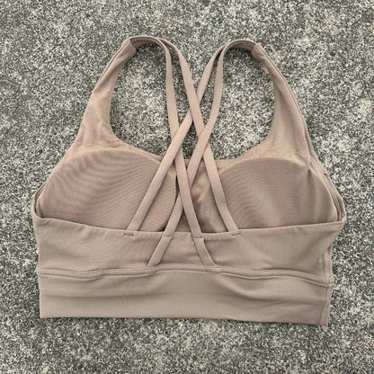 Women's Fitness Sports Bra - Crossback Gym Tank Top with Chest Pad