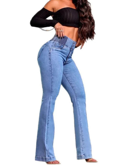 Women's Retro High-Waist Elastic Jeans with Slim Bootcut Fit