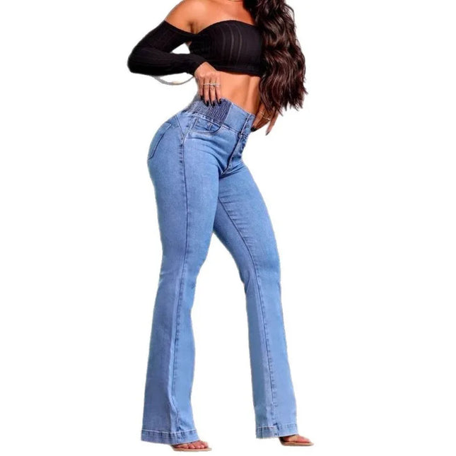Women's Retro High-Waist Elastic Jeans with Slim Bootcut Fit