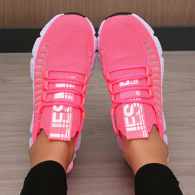 Regenerate Delete Women's Breathable Knitted Mesh Sneakers - Lightweight Lace up Shoes
