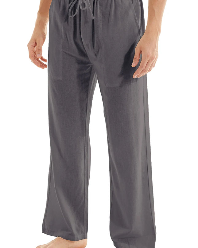 Men's Casual Linen Cotton  Pants Breathable Loos Elastic Waist