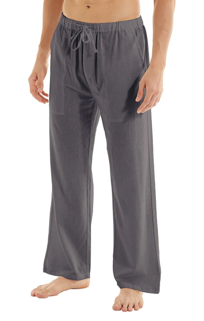 Men's Casual Linen Cotton  Pants Breathable Loos Elastic Waist