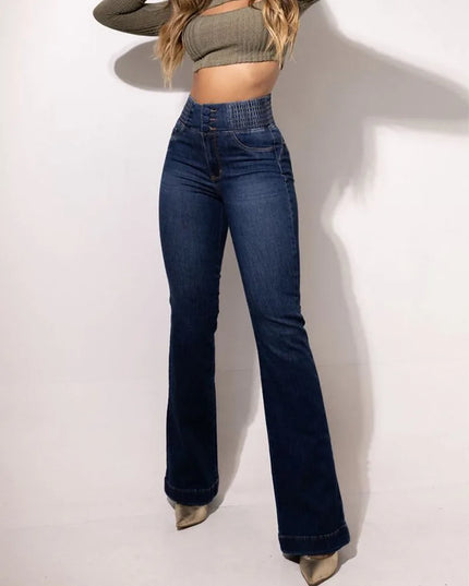 Women's Retro High-Waist Elastic Jeans with Slim Bootcut Fit