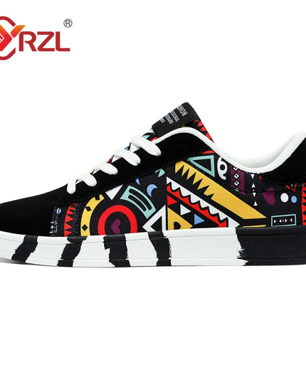 YRZL Men's Canvas Sneakers - Geometric Style Lace-Up Casual Shoes with Graffiti Design