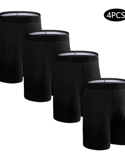 Men's Cotton Long Boxers – Set of 4 Trunks, Comfortable & Breathable Underwear