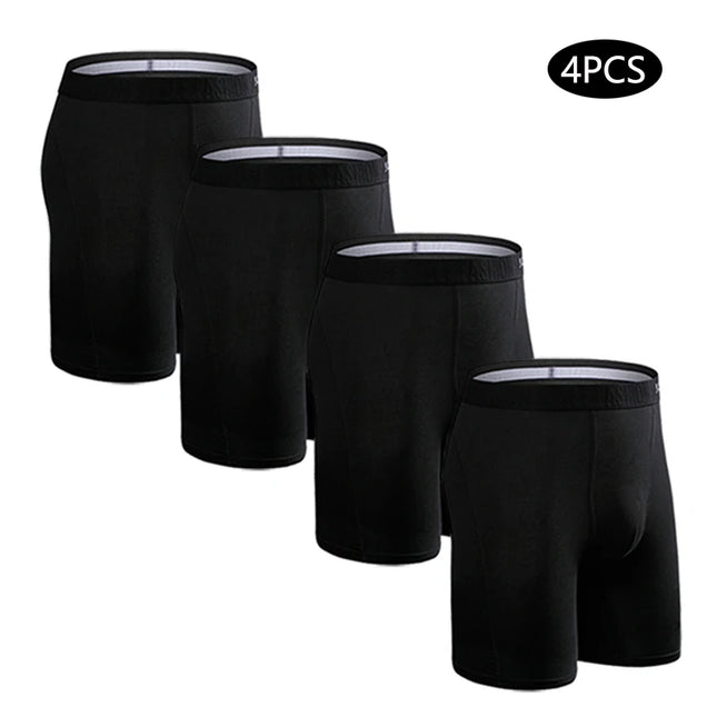 Men's Cotton Long Boxers – Set of 4 Trunks, Comfortable & Breathable Underwear