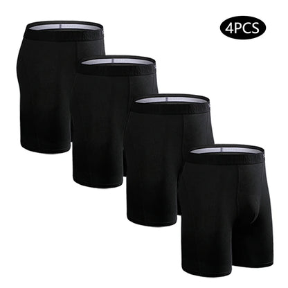 Men's Cotton Long Boxers – Set of 4 Trunks, Comfortable & Breathable Underwear