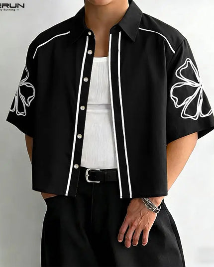Increun Men's Summer Printed Short Sleeve Lapel Shirt