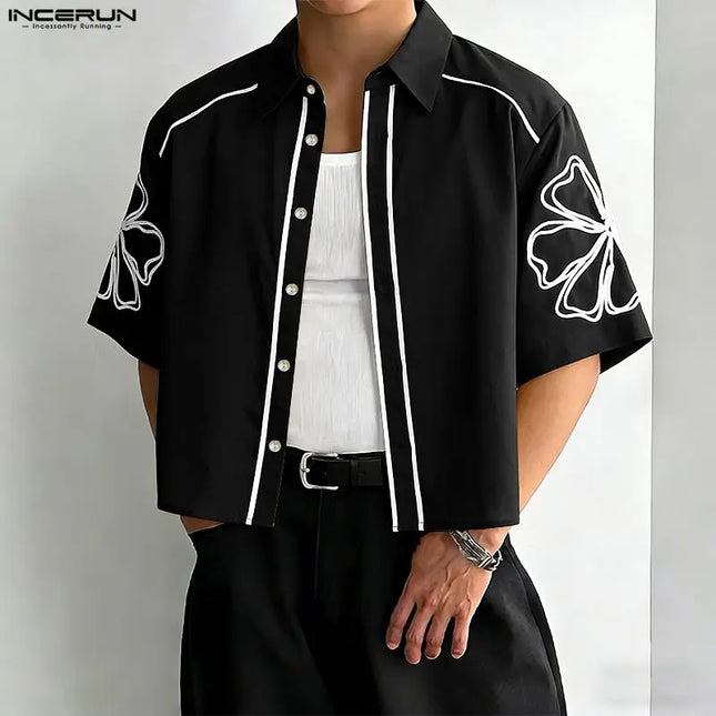 Increun Men's Summer Printed Short Sleeve Lapel Shirt