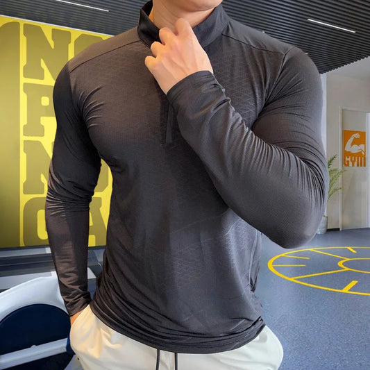 Men's High Collar Compression Fitness Sweatshirt - Various Colors