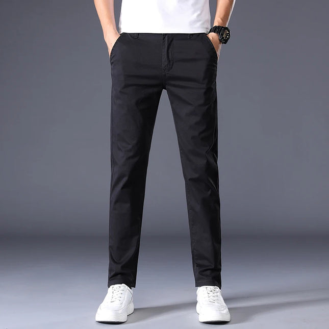 Men's Casual Long Elastic Straight Pants - Various Colors