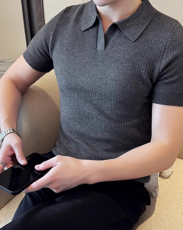 Men's Korean Style Slim Fit Polo Shirt – Thin Knit T-Shirt for Men