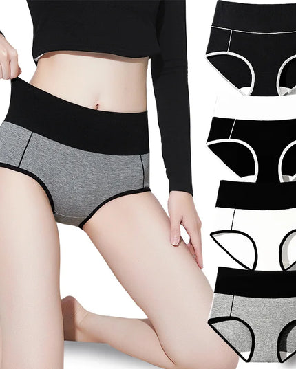 Set of 4 High-Waist Cotton Women's Underwear Briefs
