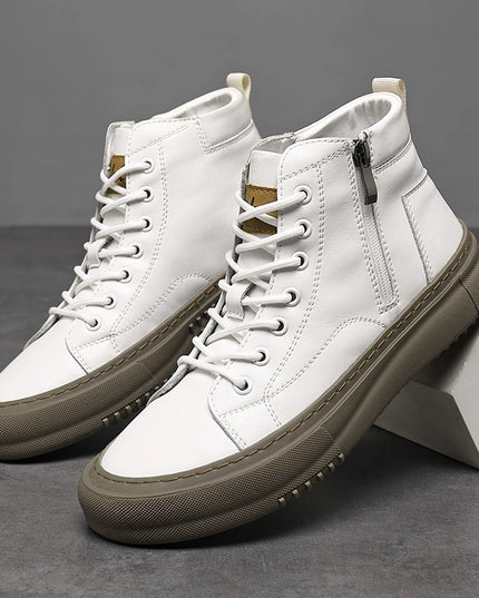 Men's Breathable High-Top Sneakers with Lace-Up Design and Side Zipper