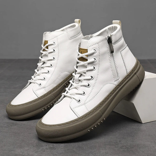 Men's Breathable High-Top Sneakers with Lace-Up Design and Side Zipper