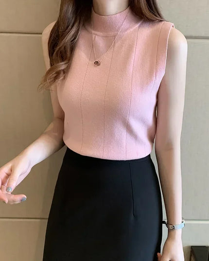 Women's Knitted Turtleneck Tank Top - Lightweight - Various Colors