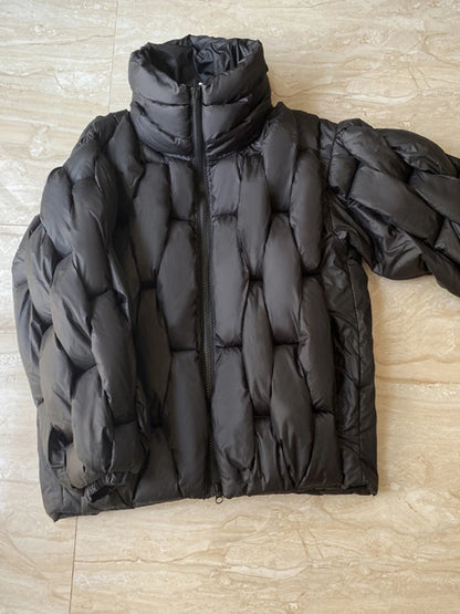 Unisex Thick Parka Jacket: Square Weave High Collar Warm Puffer Coat