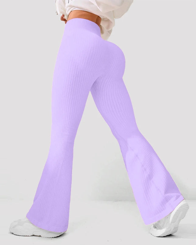 Women's High-Waisted Breathable Flared Trousers - Athleisure Fitness Pants with Stretch