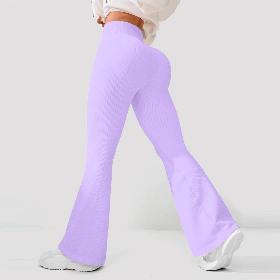 Women's High-Waisted Breathable Flared Trousers - Athleisure Fitness Pants with Stretch