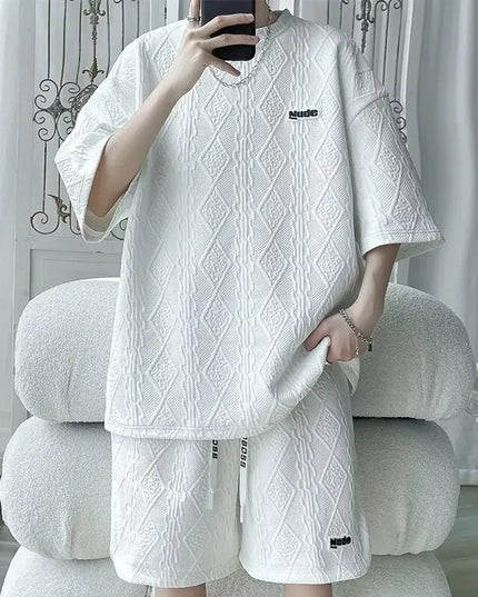 Korean Style Men's 2-Piece T-Shirt and Shorts Set