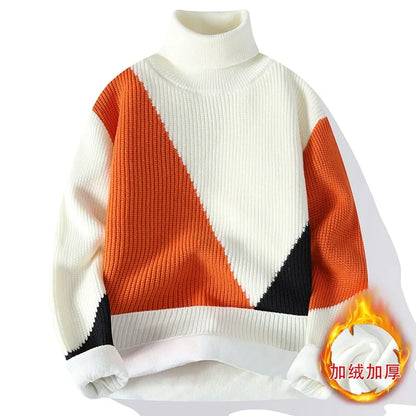 Men's Warm Fleece Turtleneck Sweater - Knitted, Loose Fit, Cozy Winter Pullover