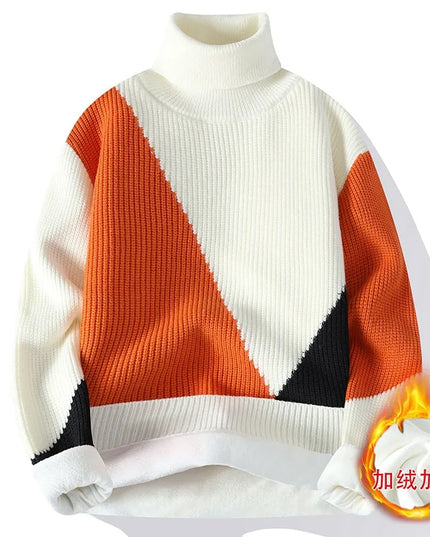 Men's Warm Fleece Turtleneck Sweater - Knitted, Loose Fit, Cozy Winter Pullover