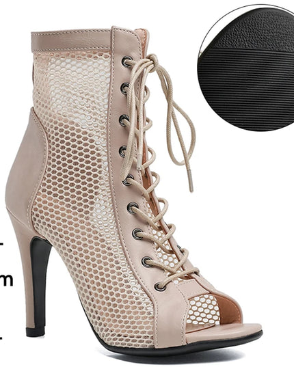 Womens Lace-up Hollow Mesh Heels