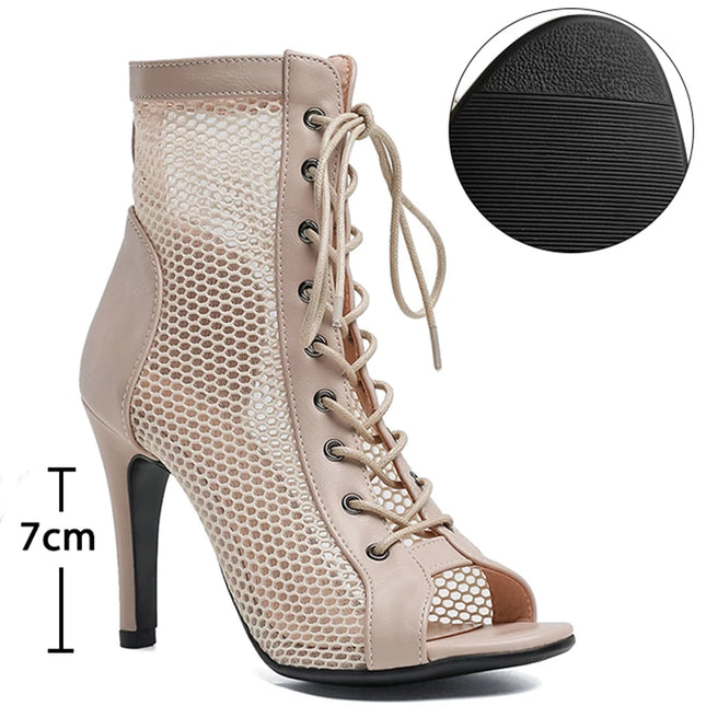 Womens Lace-up Hollow Mesh Heels