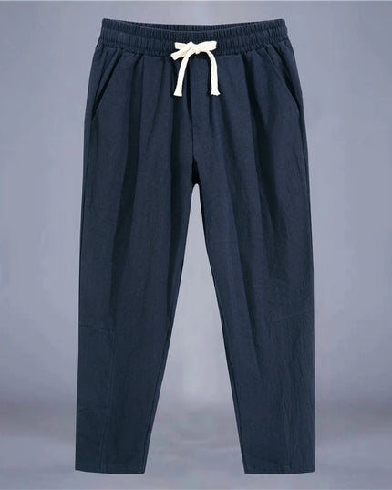 Men's Casual Loose Fit Cotton Trousers - Breathable Drawstring Pants